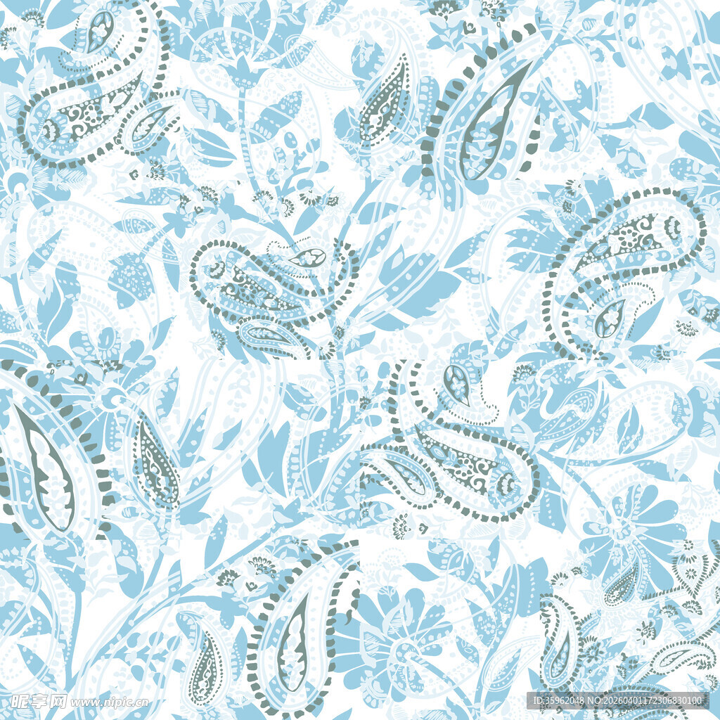 蓝白佩斯利花纹图案