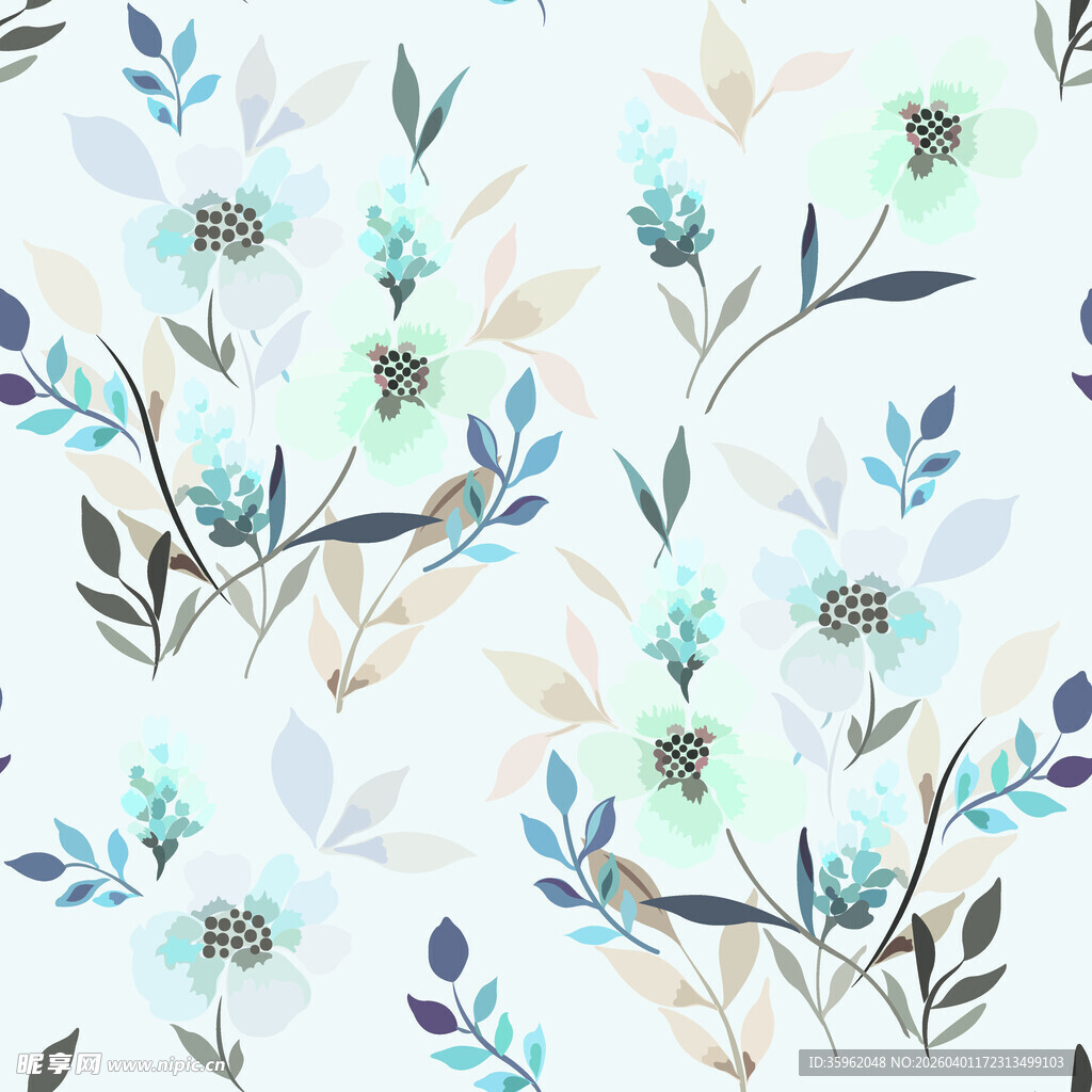 清新花卉水彩无缝图案