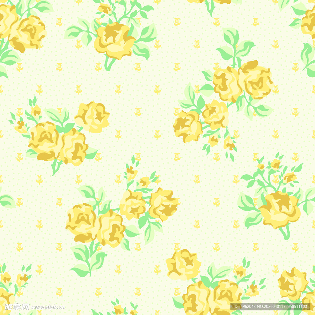 黄色花卉复古风无缝图案