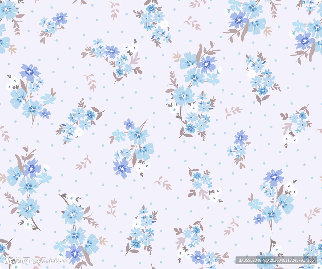 蓝白花卉图案布料纹理