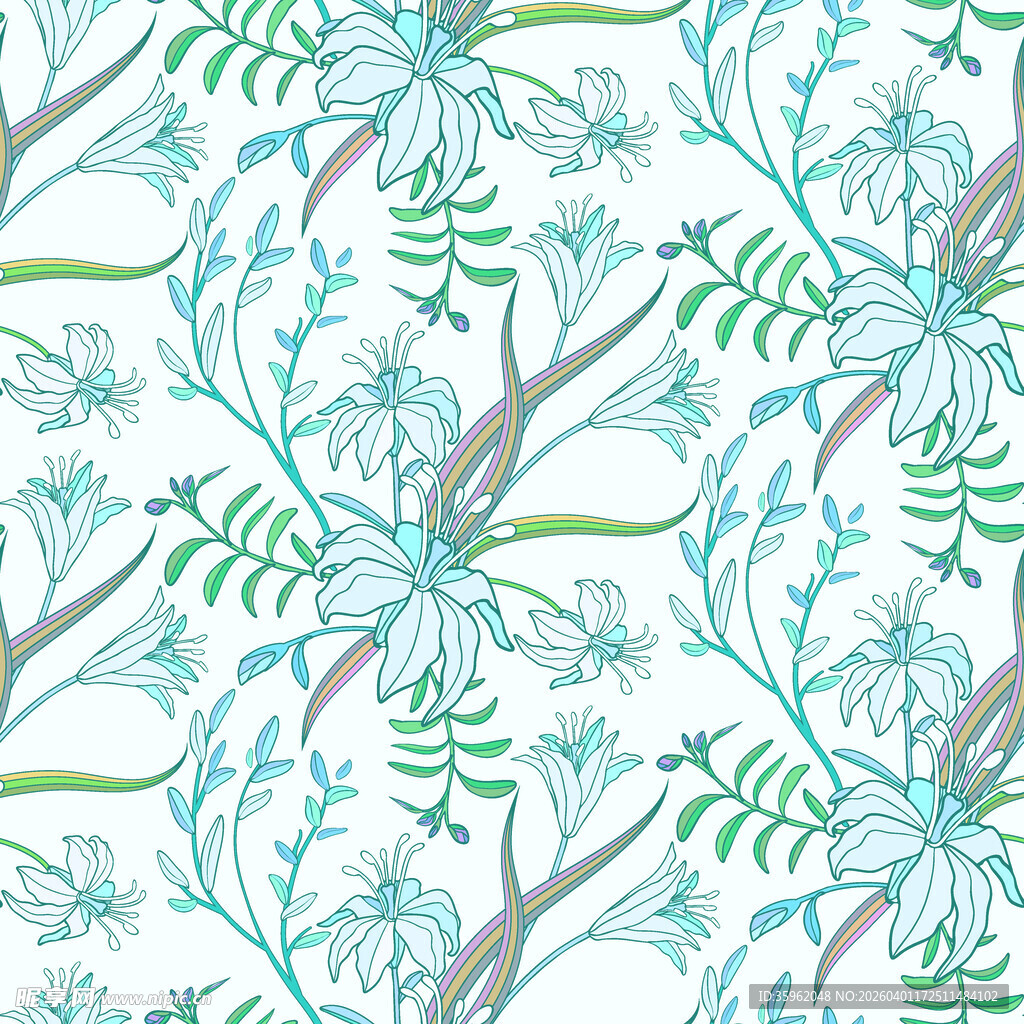 清新蓝绿植物花纹图案