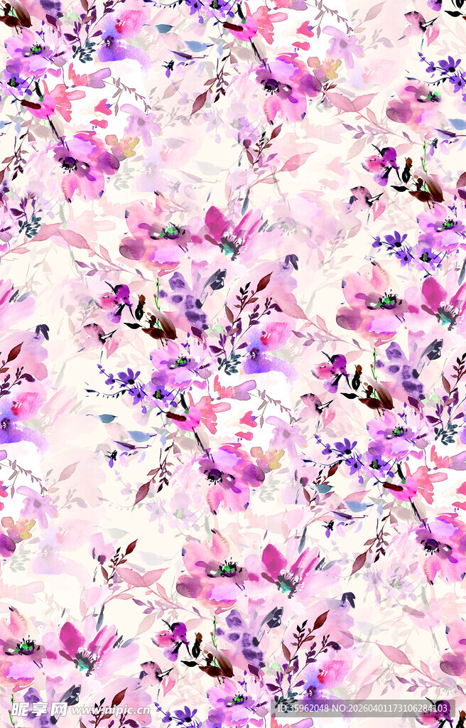 梦幻花卉水彩图案背景