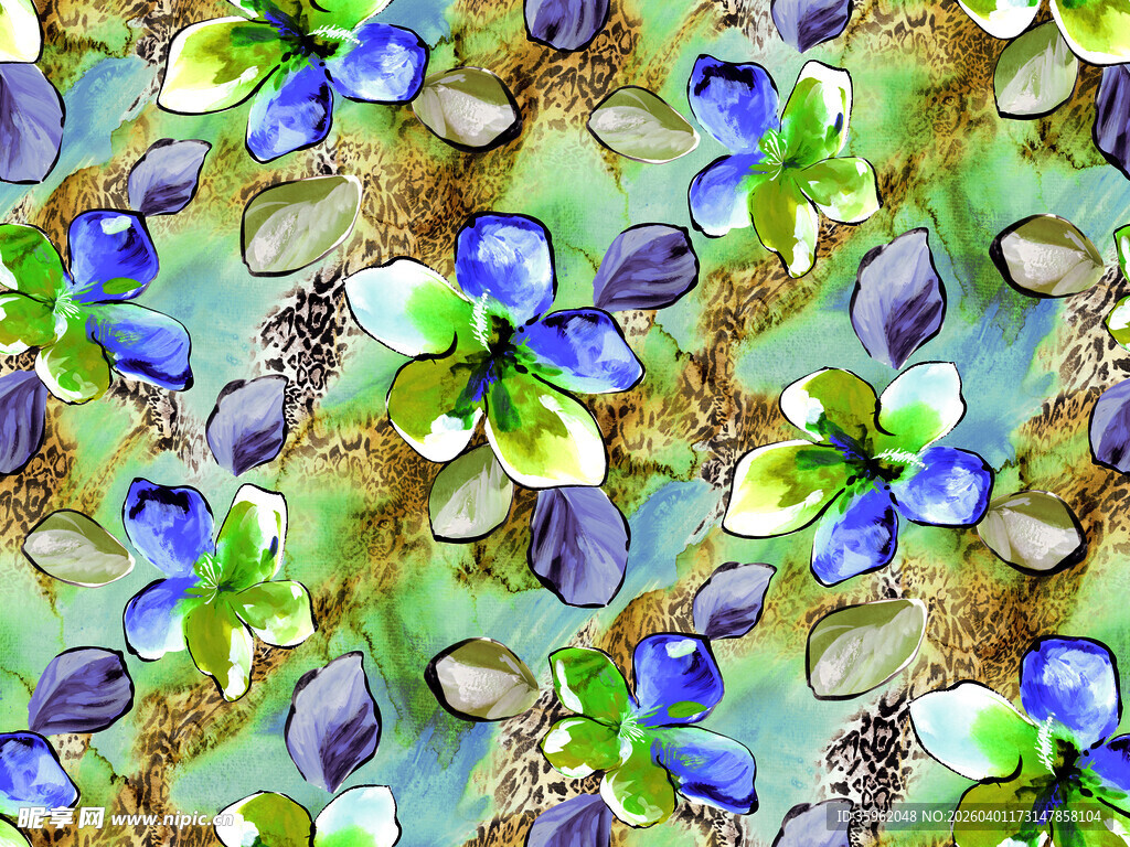 水彩花卉无缝图案纹理