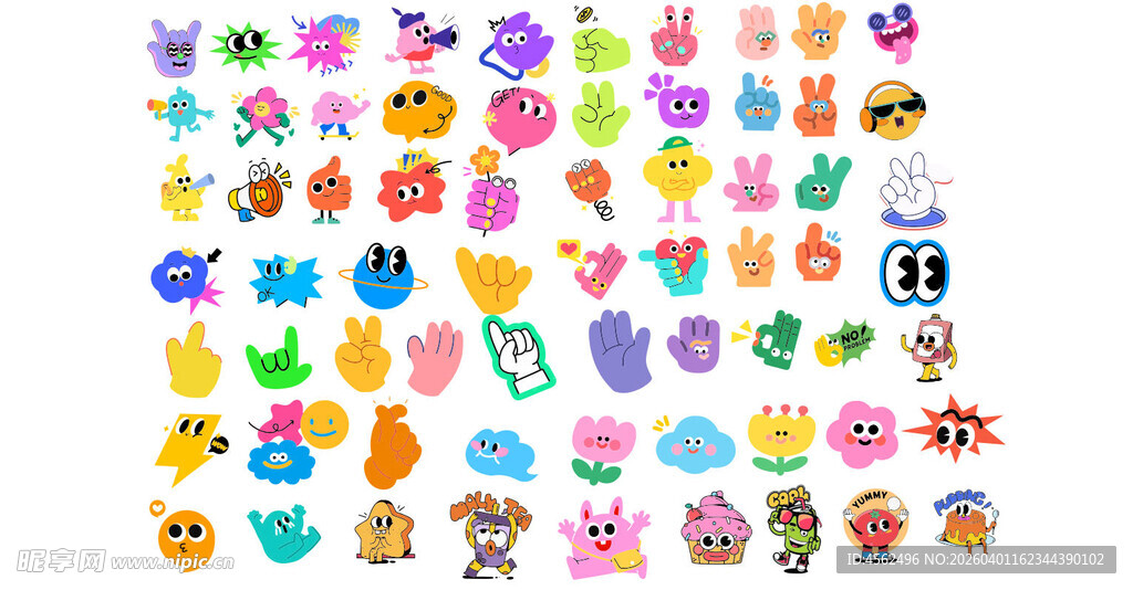 多彩卡通动物手势图案集合