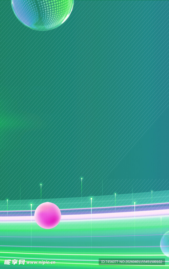 梦幻绿色背景下的悬浮球体