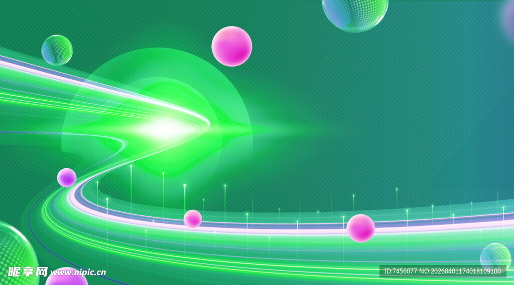 梦幻绿光环绕的动感球体