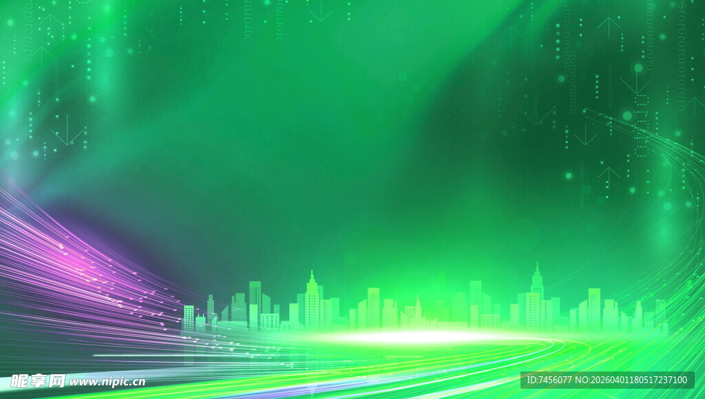 梦幻绿光城市夜景