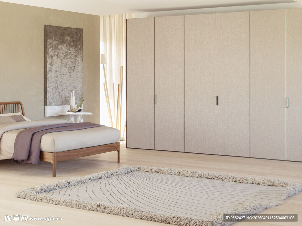 简约卧室衣柜与床的布置