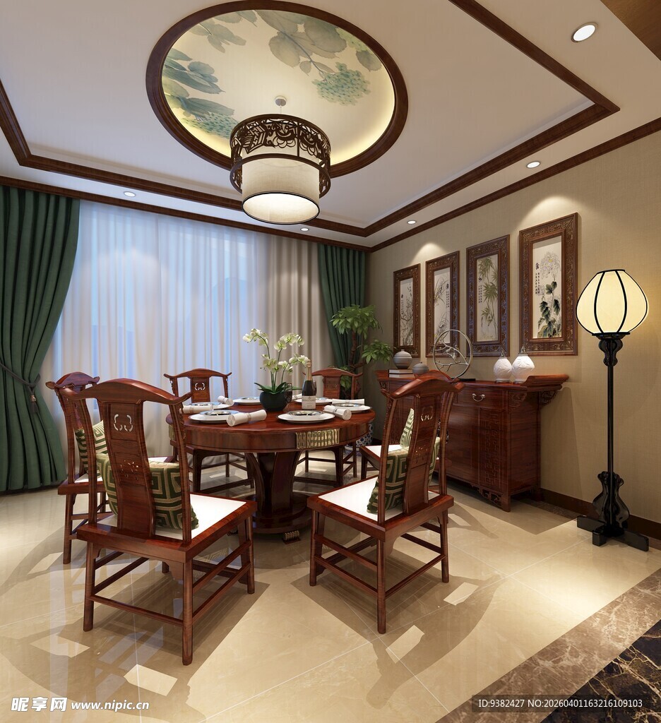 中式典雅餐厅室内场景