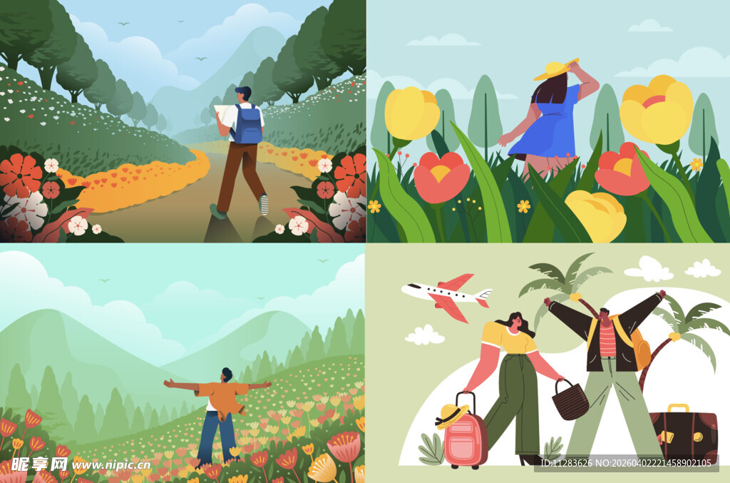 田园劳作场景插画