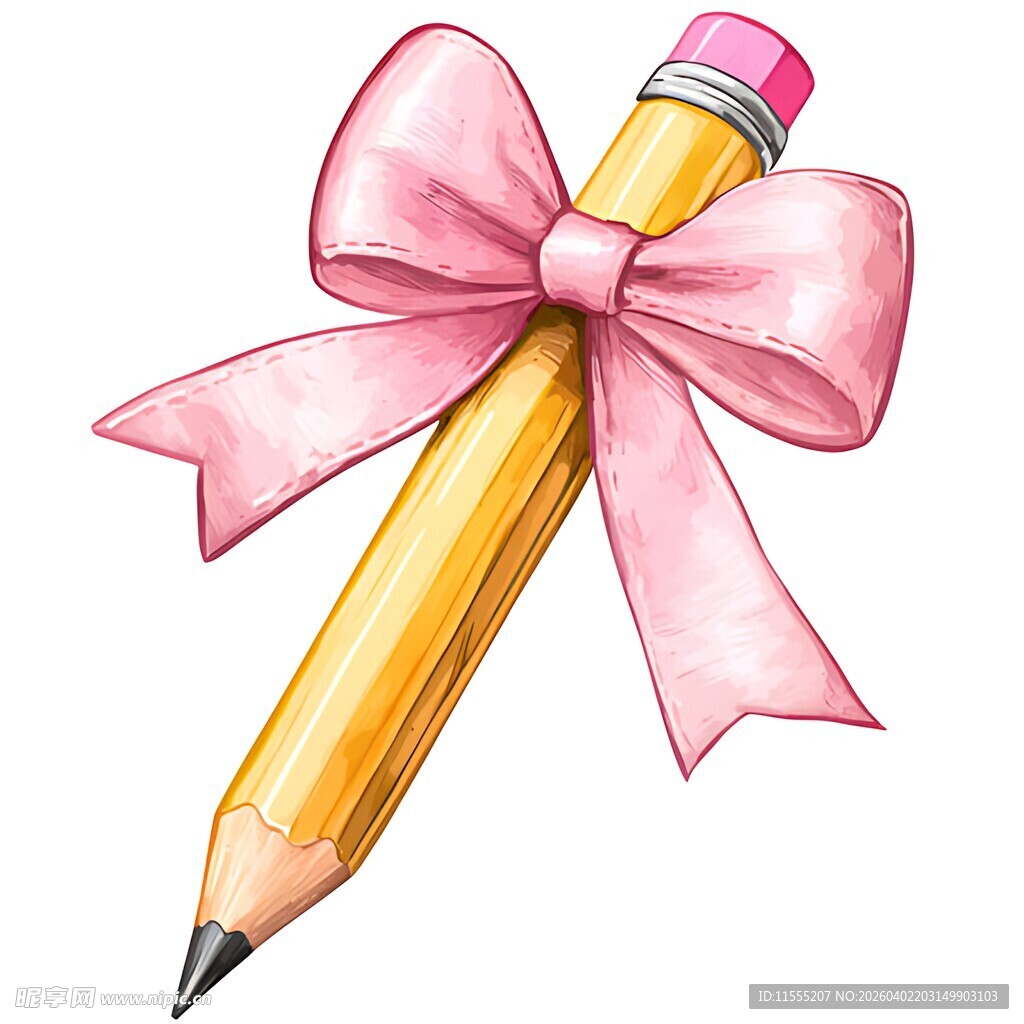 系粉色蝴蝶结的铅笔