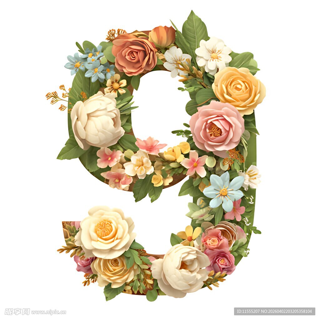 花卉装饰的数字9