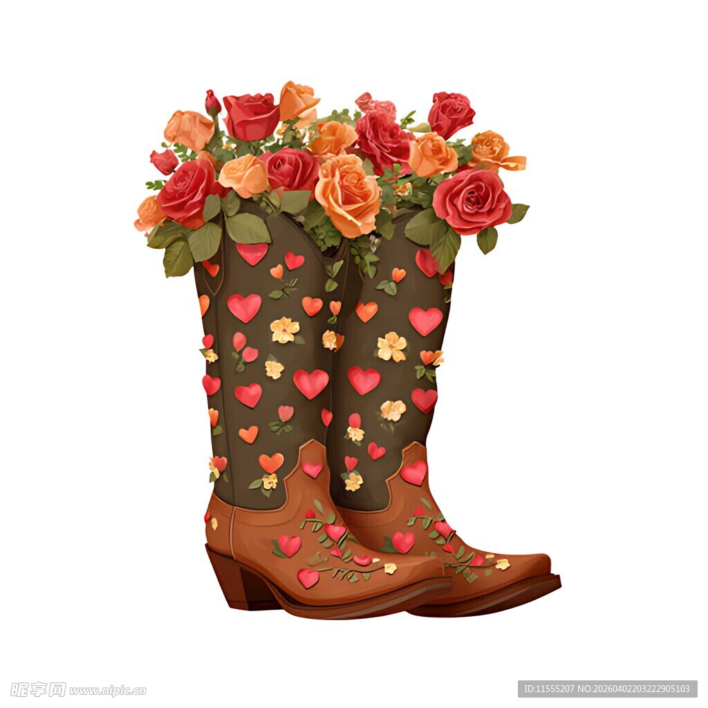 爱心花纹靴子插满鲜花