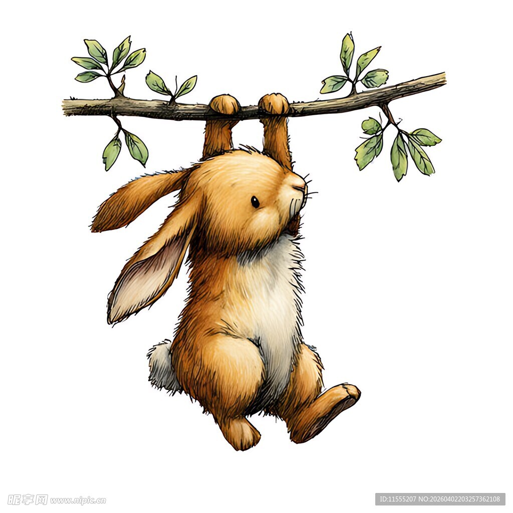 挂在树枝上的可爱小兔子