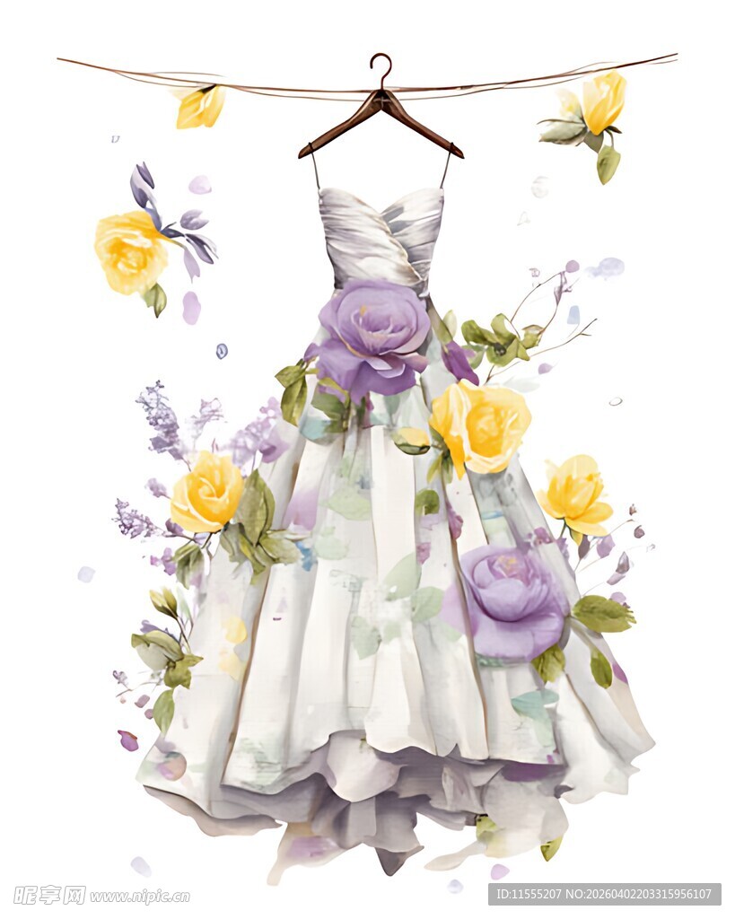 梦幻花朵装饰的优雅婚纱