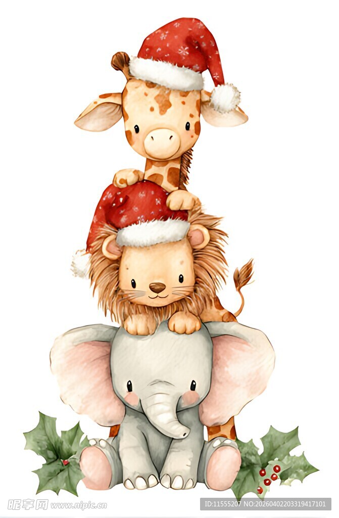 圣诞动物叠罗汉萌趣瞬间