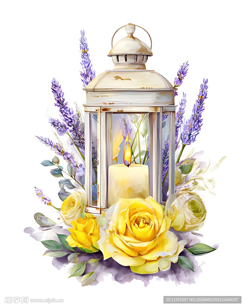 浪漫烛灯配黄玫瑰与薰衣草