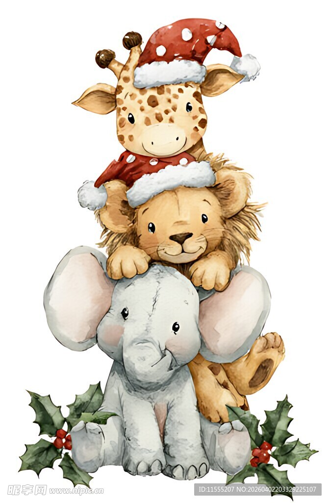 圣诞动物叠罗汉欢乐场景