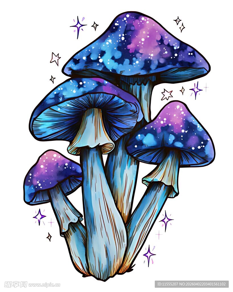 梦幻星空蘑菇插画