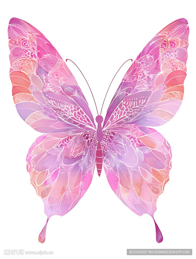 梦幻粉色水彩蝴蝶图案