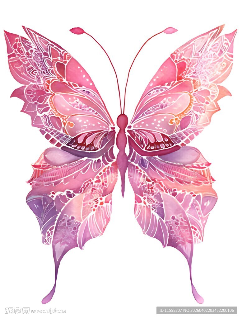 梦幻水彩粉色蝴蝶图案