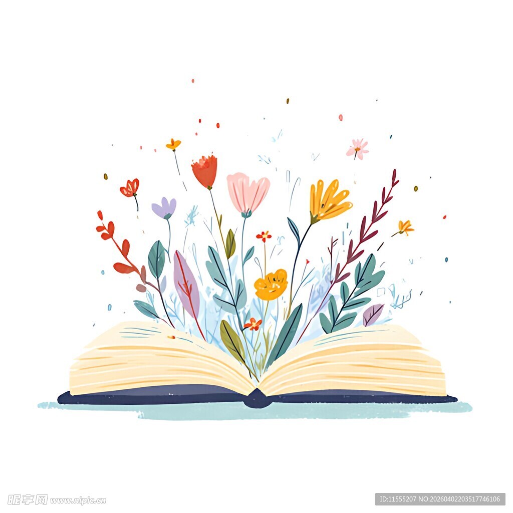 打开书本绽放的缤纷花卉