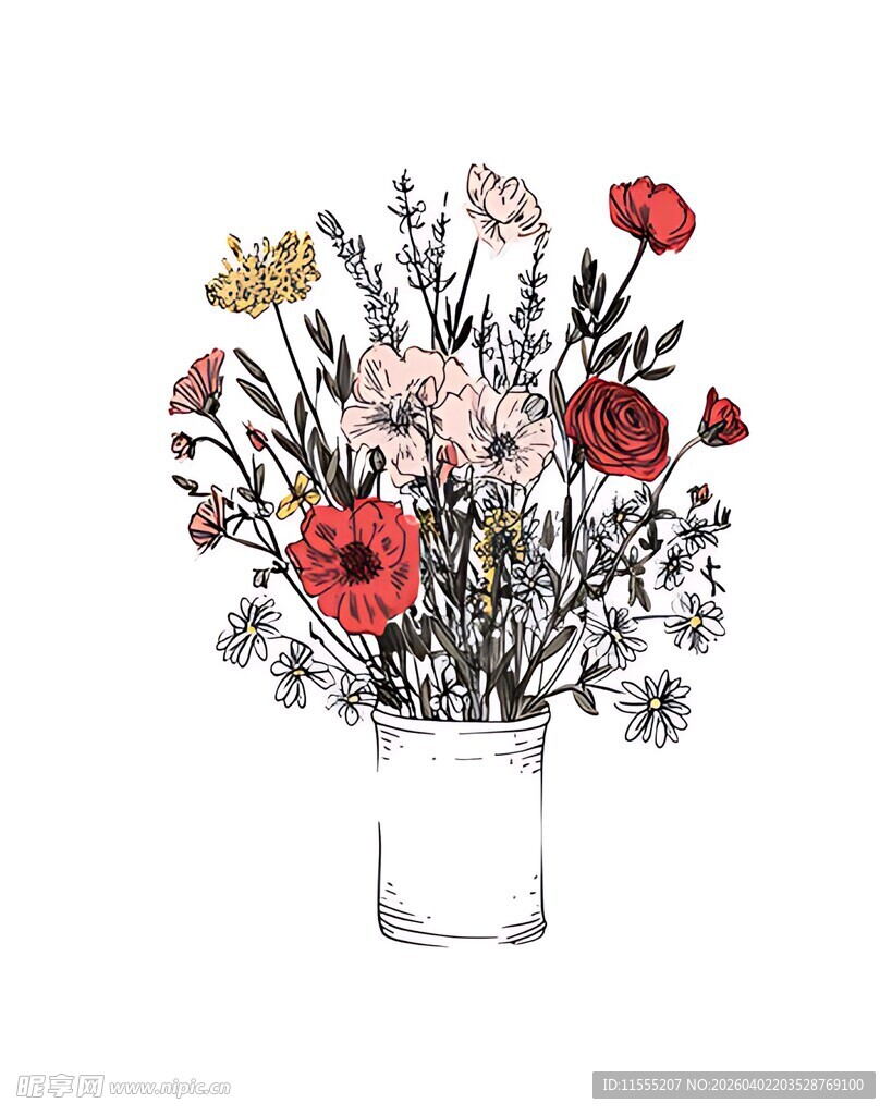 透明花瓶中的多彩花束