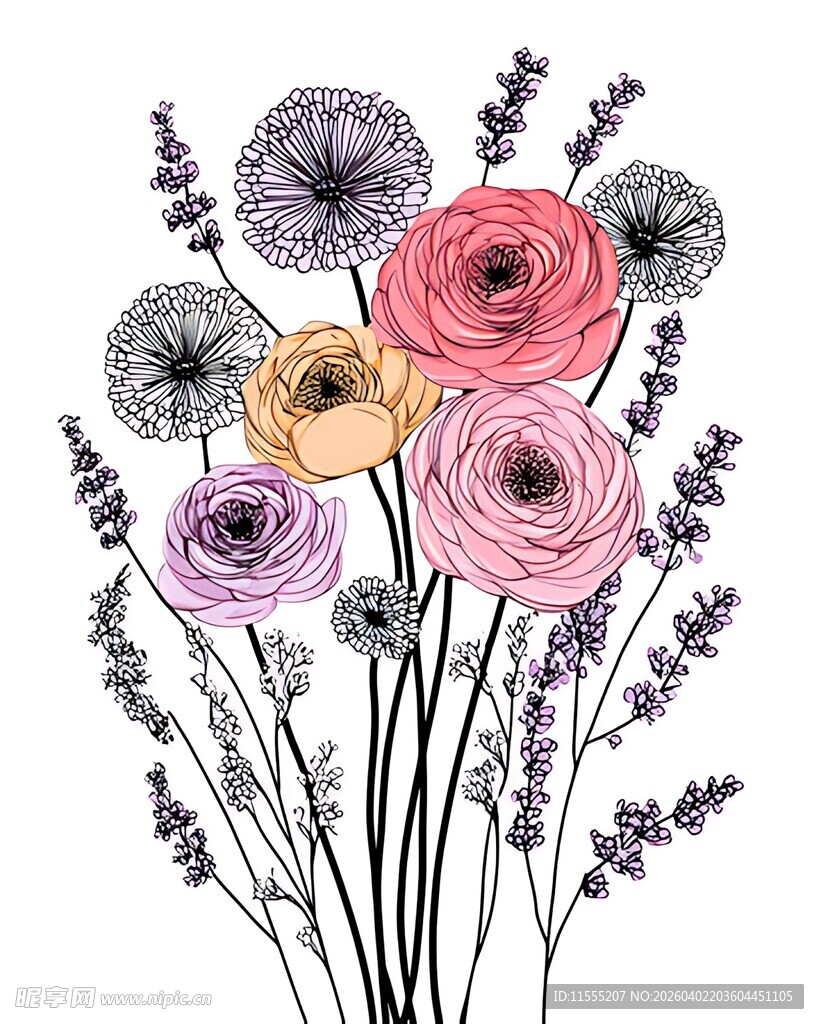 手绘花卉插画柔美浪漫