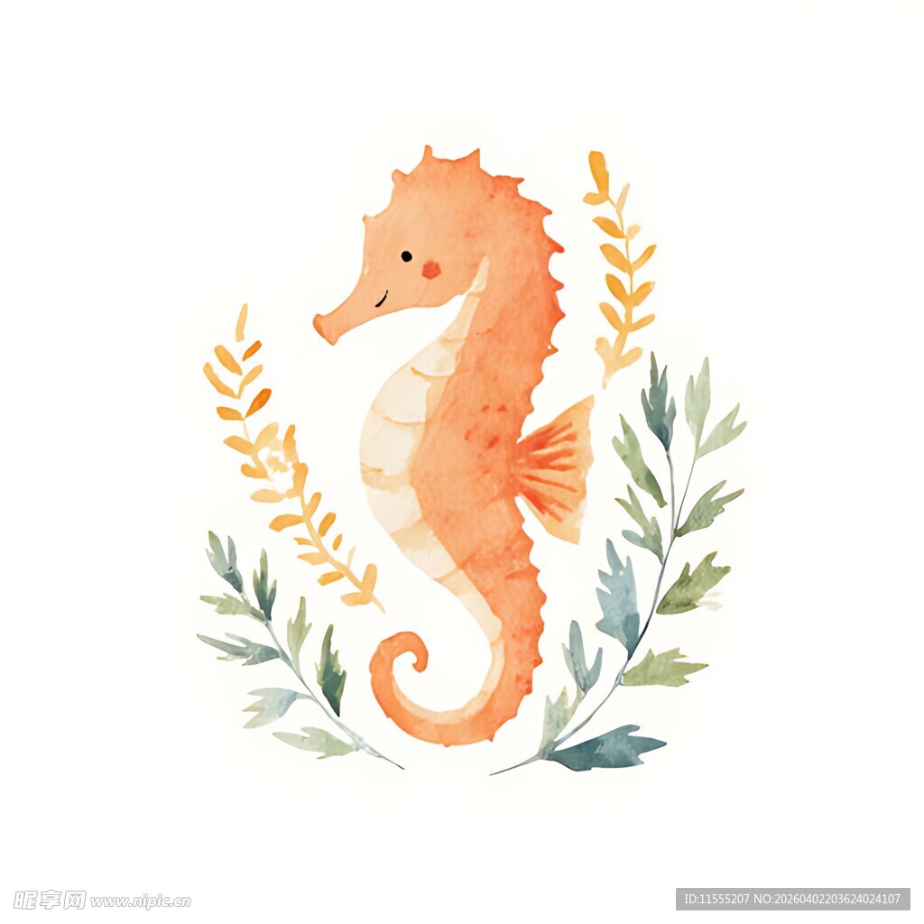水彩风海马插画装饰图案