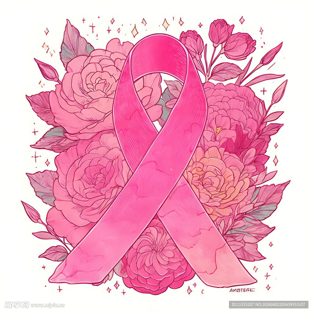 粉红丝带与花卉装饰图案