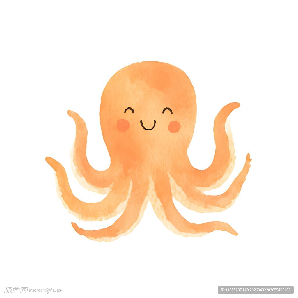 可爱橙色章鱼插画