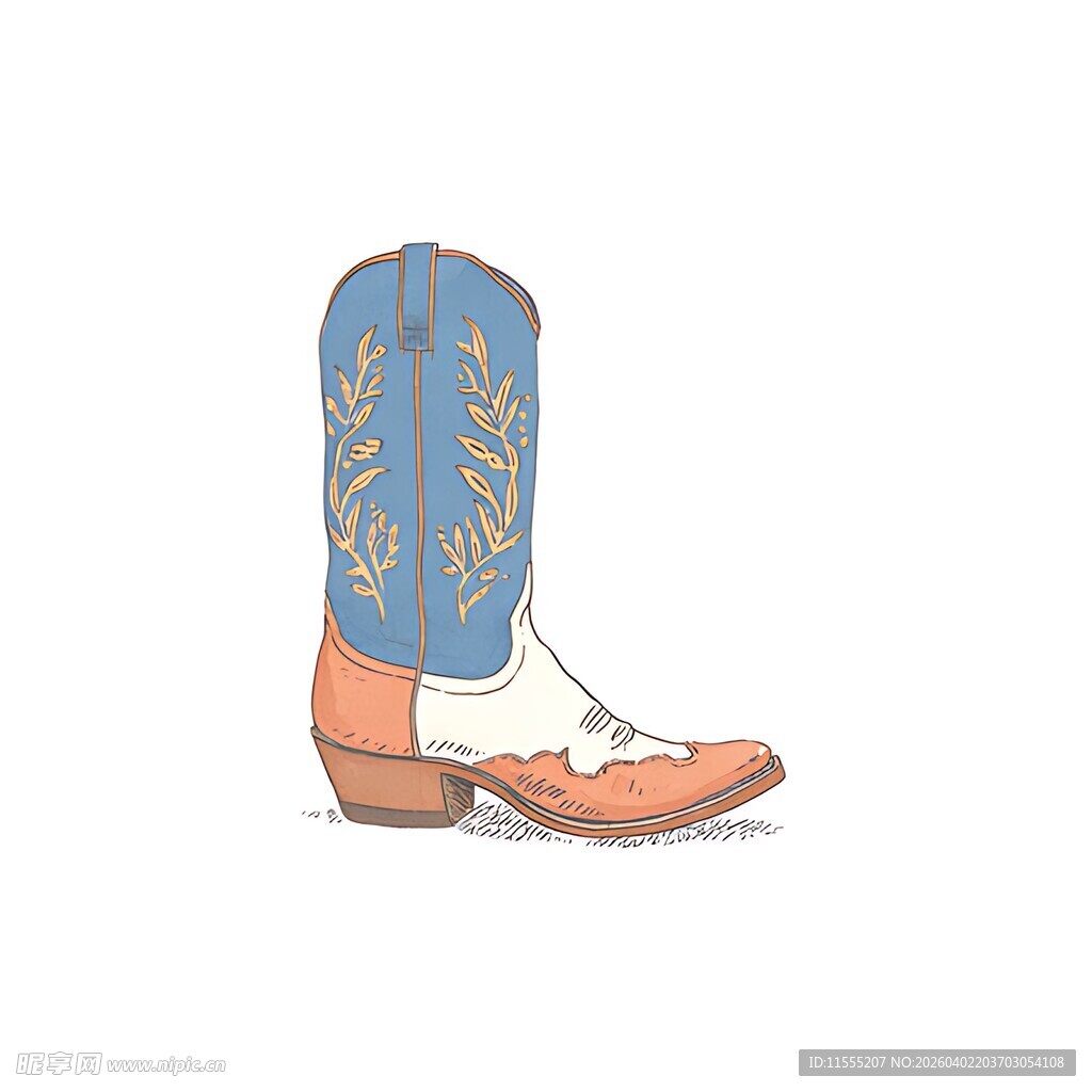 复古刺绣牛仔靴插画