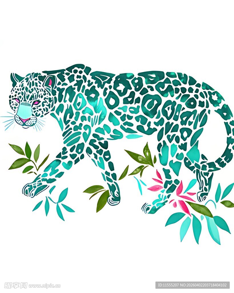 水彩风花豹插画