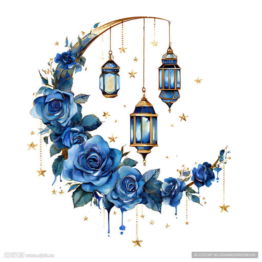 蓝玫瑰新月挂饰梦幻画面