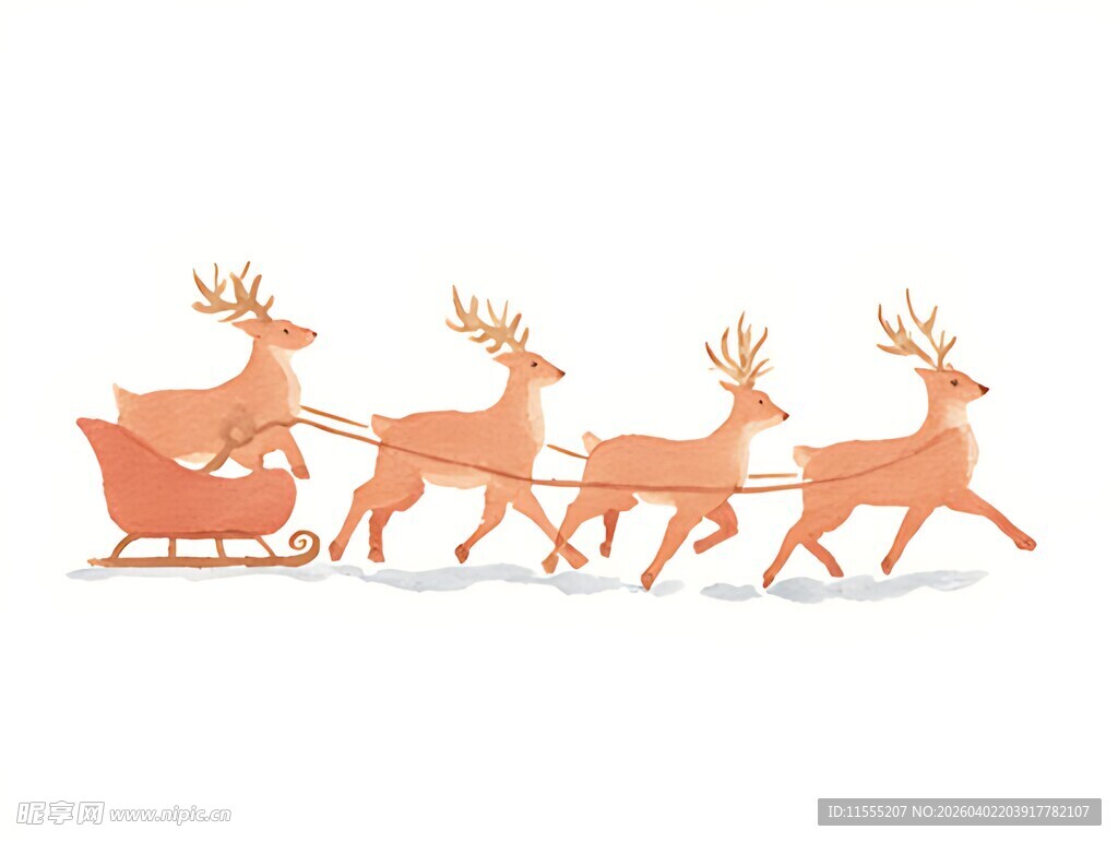 圣诞老人驯鹿雪橇插画