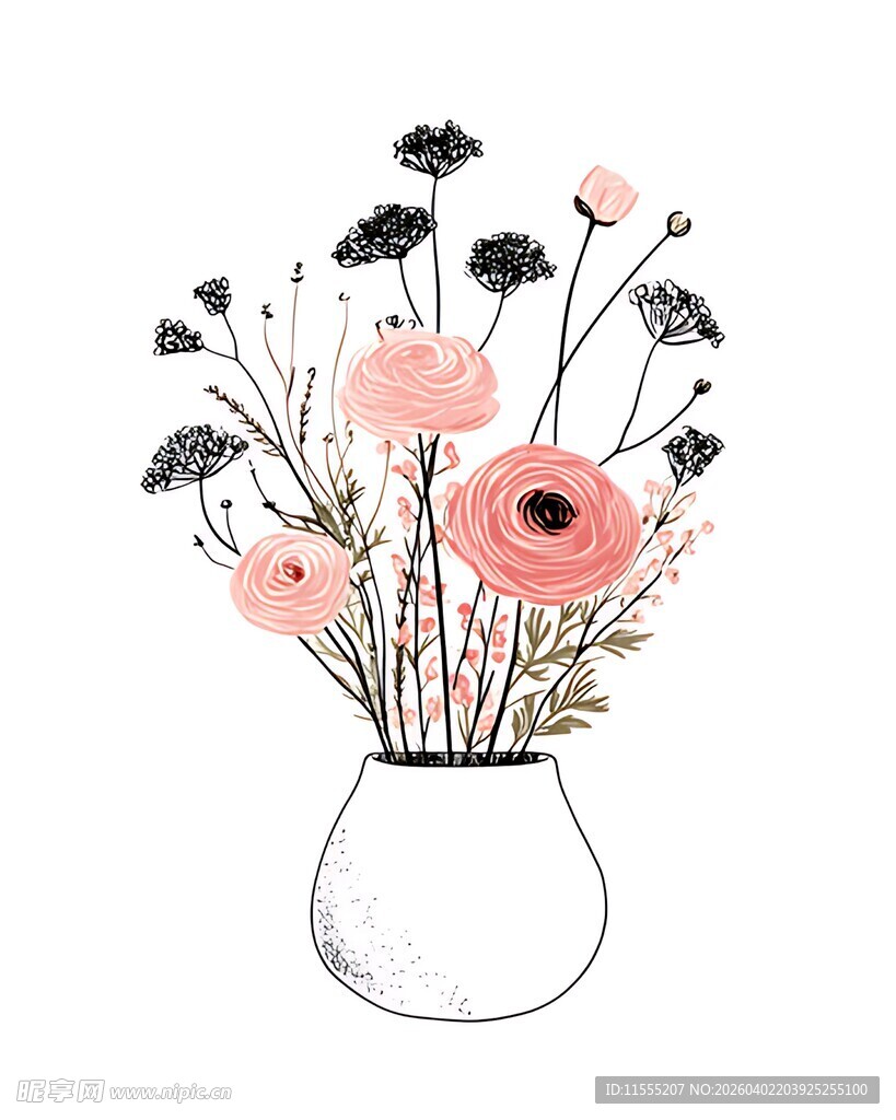 花瓶中的多彩花卉插画