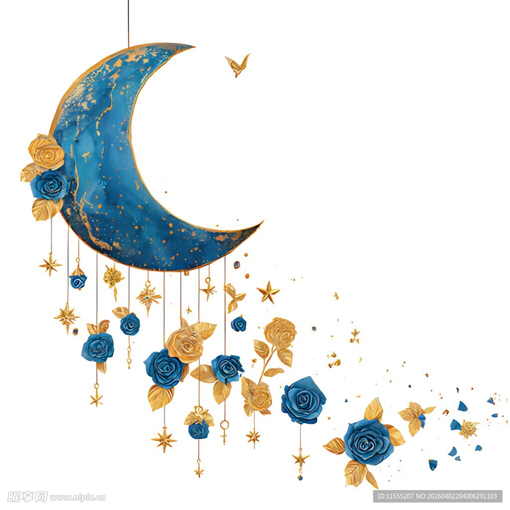 梦幻蓝金月亮装饰图案