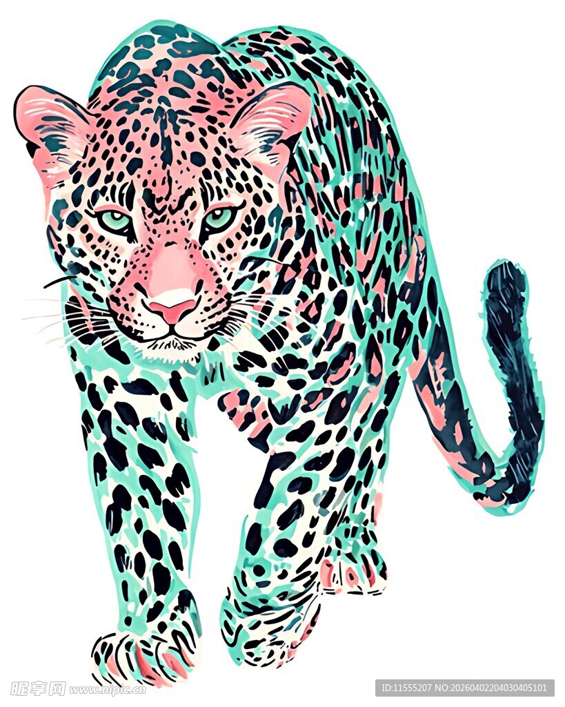 彩色手绘花纹豹子形象