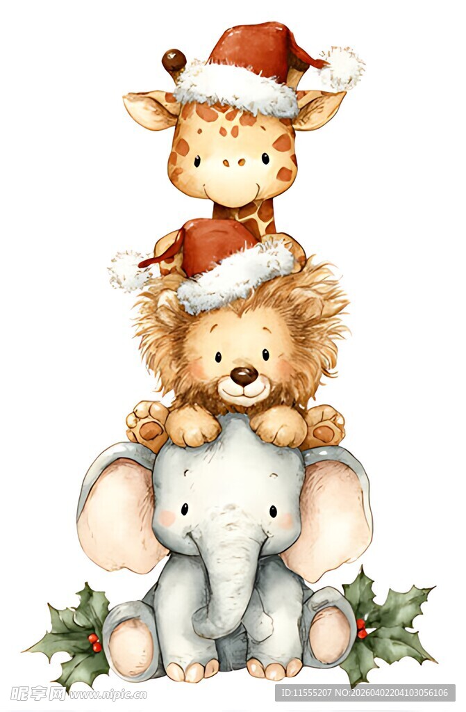 圣诞小动物叠罗汉欢乐场景