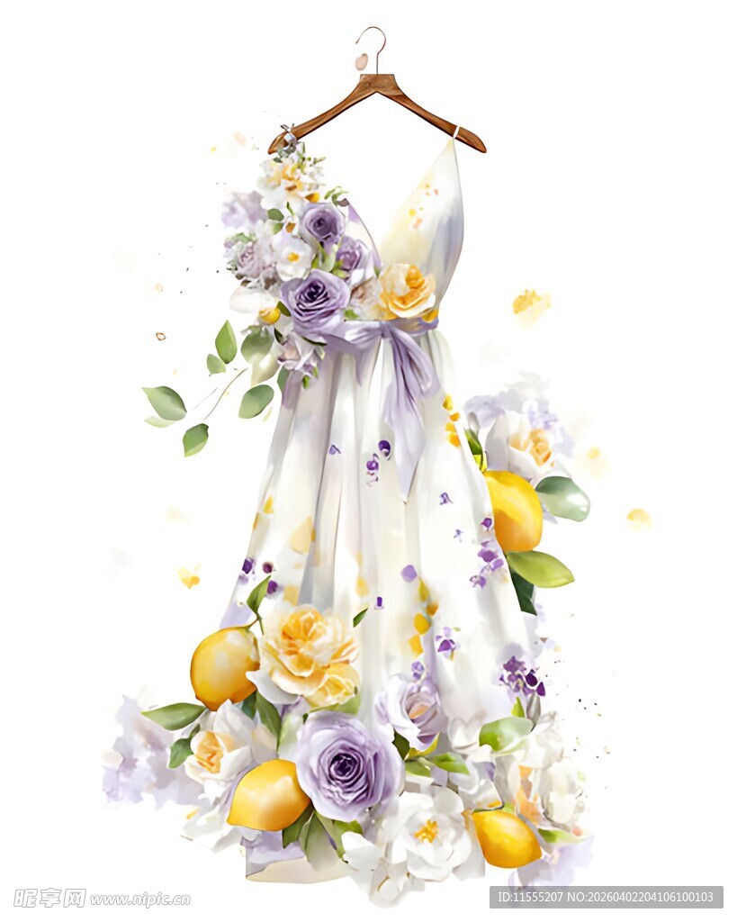 花卉装饰的梦幻连衣裙