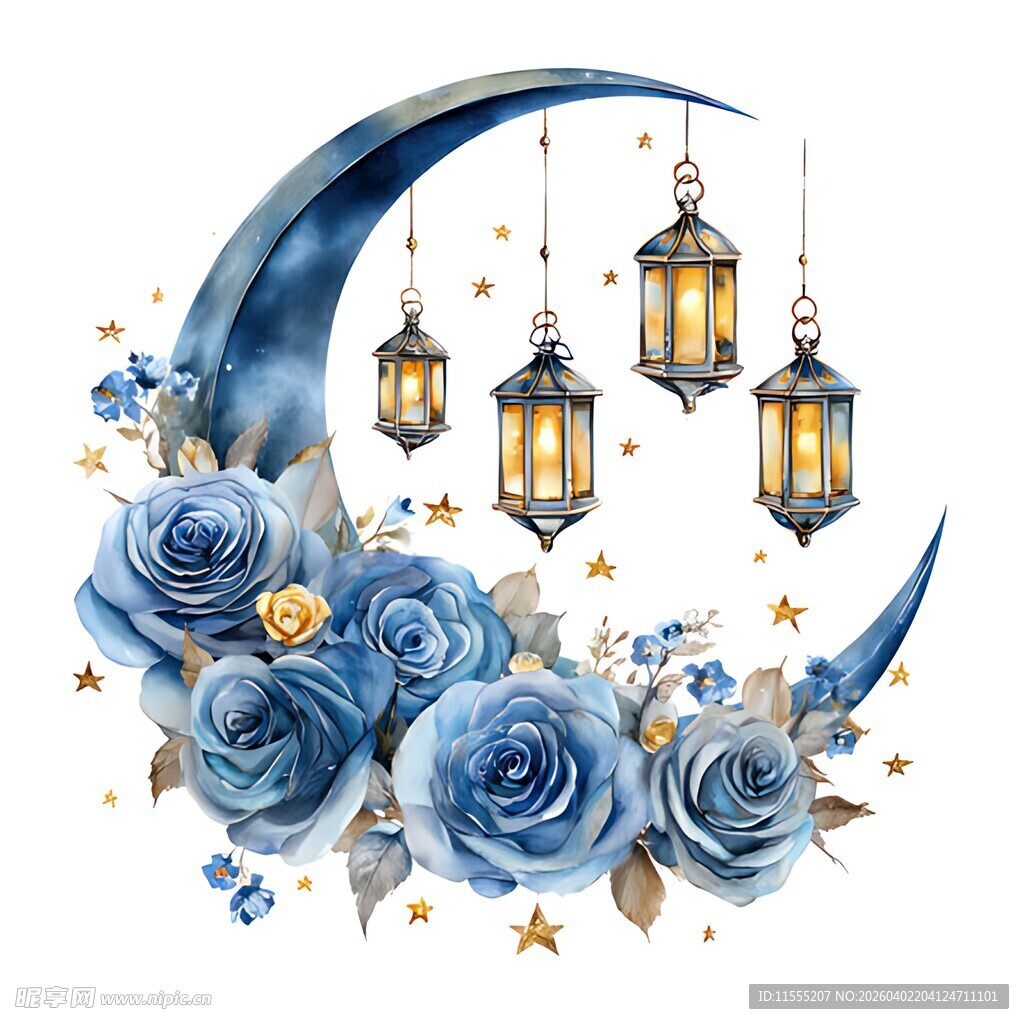 蓝月玫瑰与中式灯笼装饰