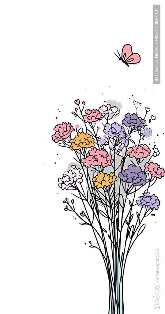 多彩花卉与飞舞蝴蝶