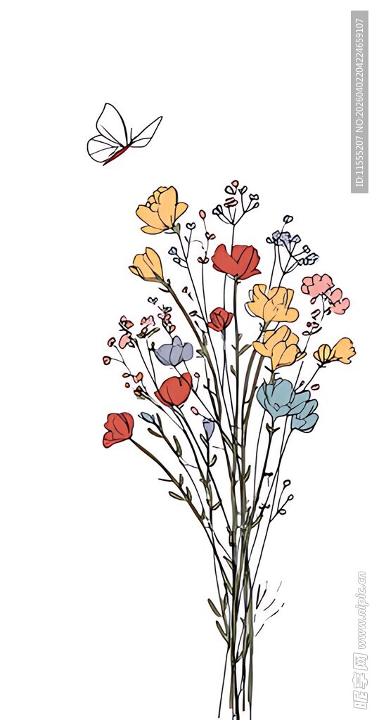 手绘多彩花卉与蝴蝶