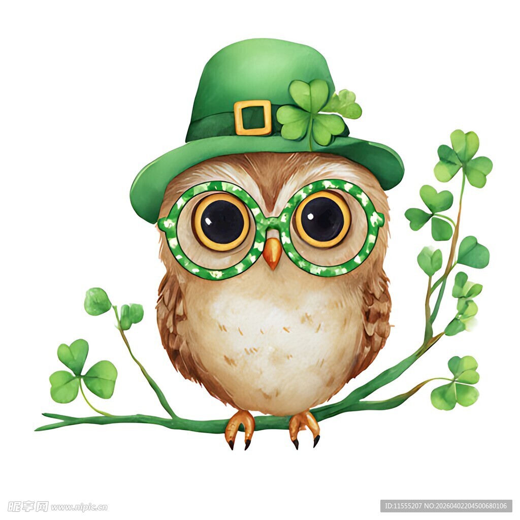 戴绿帽的可爱猫头鹰