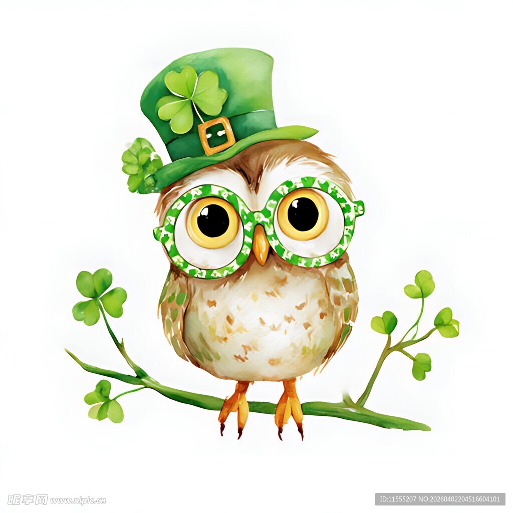 戴绿帽的可爱猫头鹰
