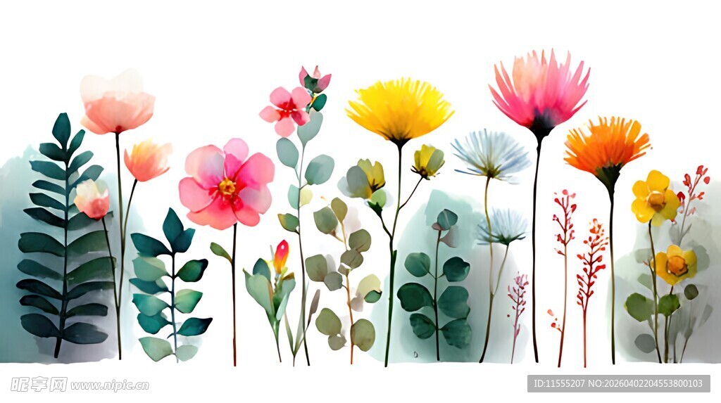 手绘多彩花卉植物组图
