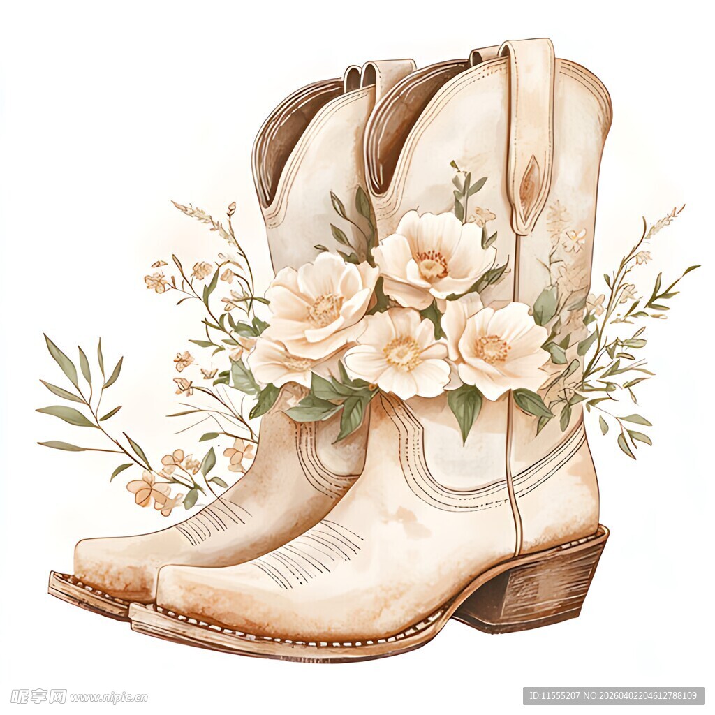 花卉装饰的复古牛仔靴