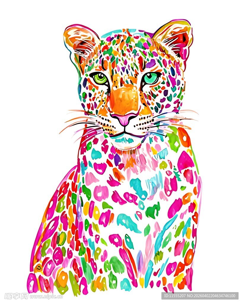 彩色豹纹猫插画