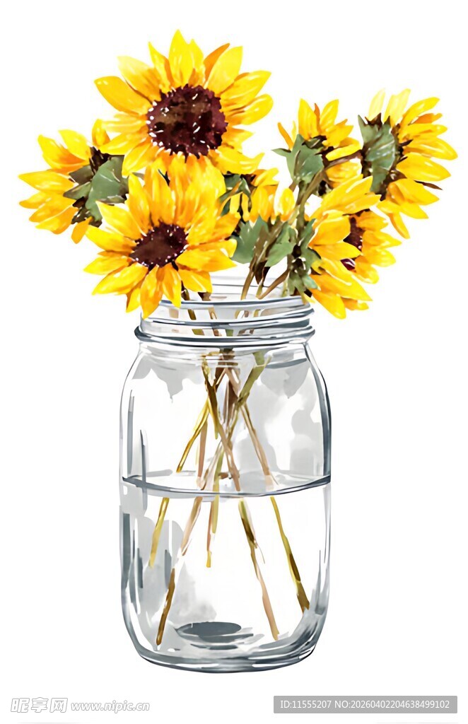 玻璃罐中的向日葵花束
