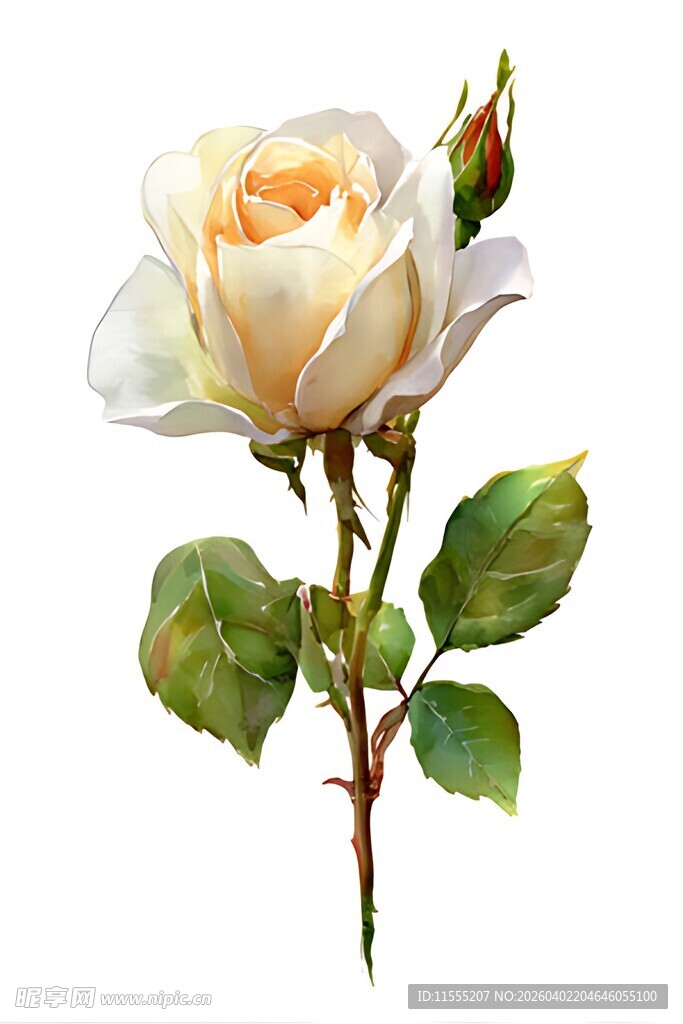 单枝淡黄色玫瑰花